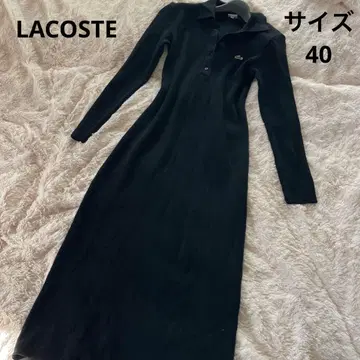 LACOSTE 블랙 리브 니트 긴팔 폴로 원피스