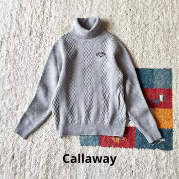 캘러웨이 터틀넥 스웨터 케이블 니트 로고 자수 그레이