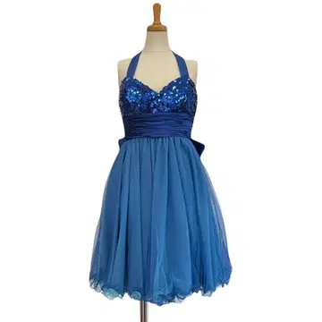 드레스 블루 [ M 사이즈 ] 파티 리본 쉬폰 스팽글 발표회