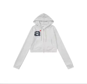 그레이 크롭 후드티 후드 부착