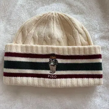 POLO 케이블 짜임 니트 모자 아이보리