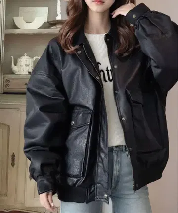 JAVA 페이크 레더 자켓 블랙