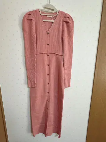 리브 퍼프 슬리브 롱 니트 원피스