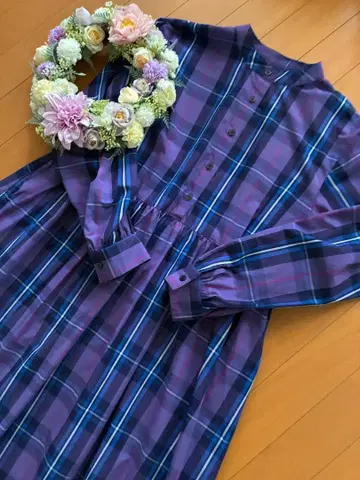 애프터눈 티 보라색 타탄 체크 롱 원피스 컨디션 최상