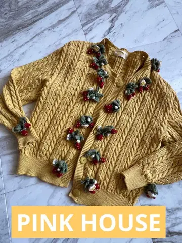 핑크하우스 면 100% 딸기 모티브 가디건