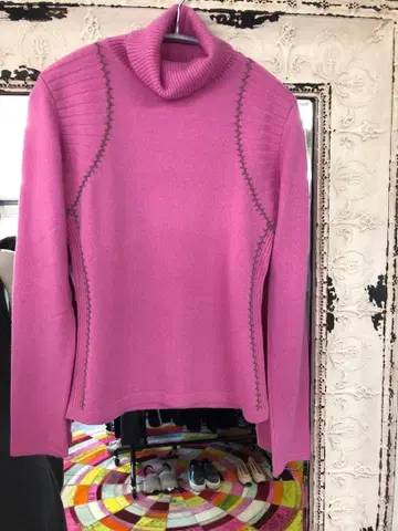 ALDRIDGE 캐시미어 100% 터틀넥 스웨터 핑크