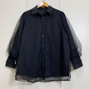 새상품급 HARE 하레 여성용 튤 도킹 셔츠 블랙 루즈핏