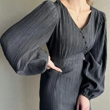 양류 카슈쿨 벌룬 소매 타이트 원피스