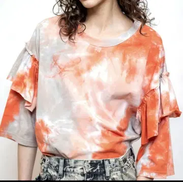 택 포함 새상품! 오즈모시스! 타이다이 패턴 프릴 포함 반팔 T셔츠