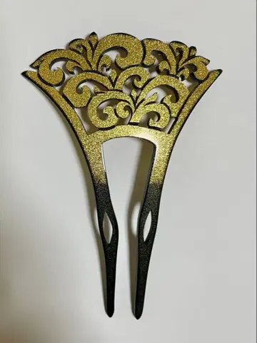 헤어콤 비녀 블랙 x 골드 일본 정통의상 소품 유카타 기모노 후리소데