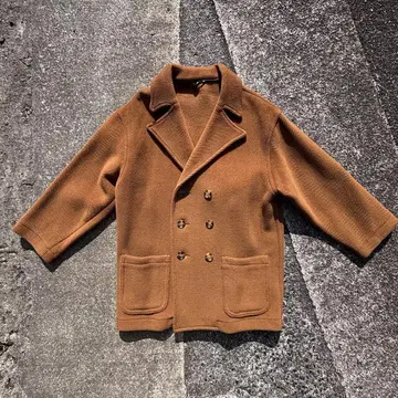 더블 브레스트 피 코트 브라운