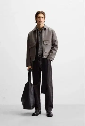 포켓 부착 페이크 가죽 자켓