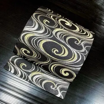 순수 실크 전통 후쿠로 오비 [소용돌이 블랙 계열]