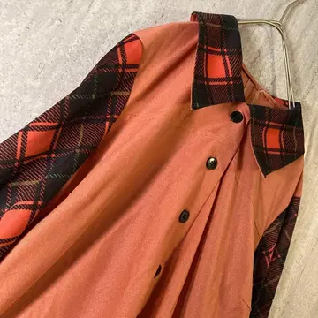 빈티지 블라우스 체크 쇼와 레트로 앙티 핑크 블랙