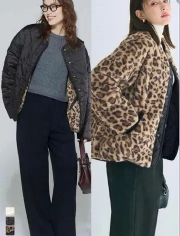 [ L 사이즈 ] coca 워셔블 리버서블 퀼팅 블루종 A 레오파드