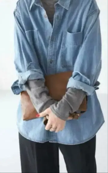 Spick and Span 라이트 온스 데님 셔츠 색스 블루