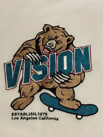 VISION STREET WEAR 곰 자수 화이트 긴팔 티셔츠 M