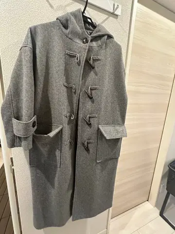 그레이 후드 부착 더플 코트