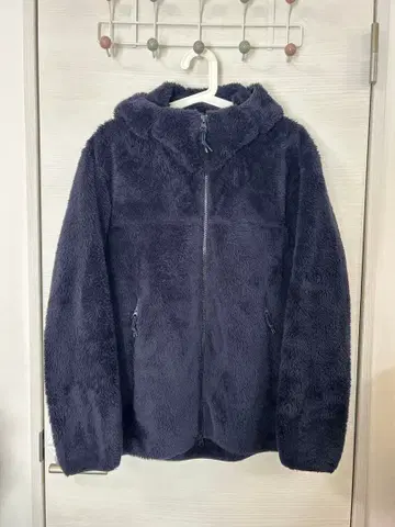 유니클로 방풍 퍼 플리스 풀 집업 후드티 L 네이비