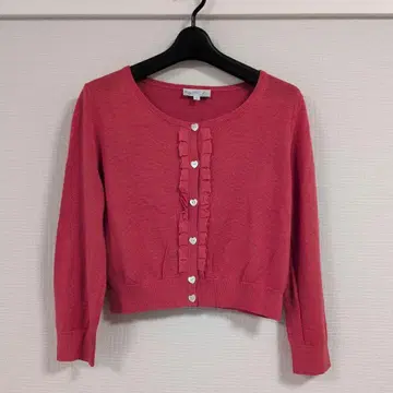 agnes b. 에네스베 실크 x 린넨 하트 단추 프릴 가디건