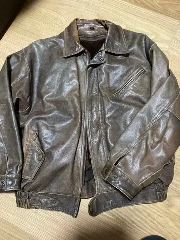 브라운 가죽 자켓 L 사이즈 안감 퍼 탈부착식 소가죽 일본제