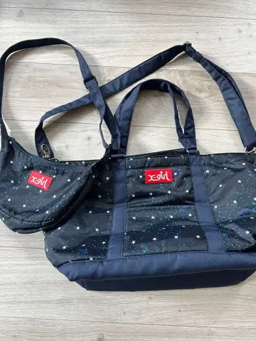 X-girl 별 패턴 마더백 네이비