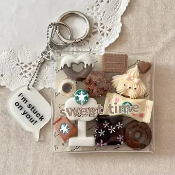 가챠 파우치 강아지와 간식 타임 커피 도넛 화이트 브라운