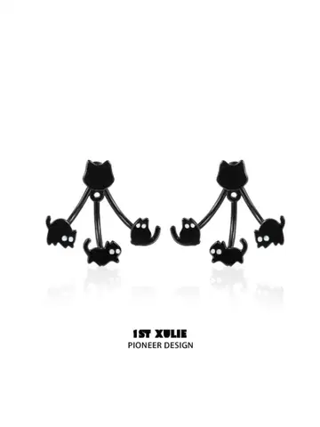 1ST XULIE 고양이 모티브 블랙 귀걸이