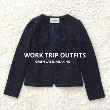 WORK TRIP OUTFITS 트위드 노카라 자켓 네이비