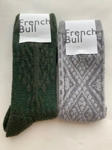 프렌치 불 울 삭스 2개 세트 그레이, 다크 그린