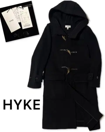 [ 컨디션 최상 ] 하이크 더플 코트 롱 울 토글 가죽 천연 가죽 블랙