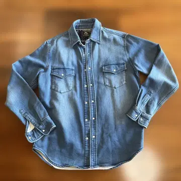 BEAMS 새상품급 맨투맨 원단 데님 셔츠 남성용 S (M 상당)