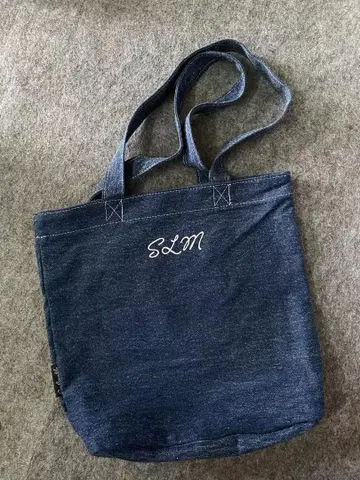 SLM 자수 다크 블루 에코백