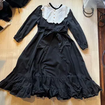 프릴 옷깃 원피스 롱 원피스 고스로리 리본 전체 원형 스커트