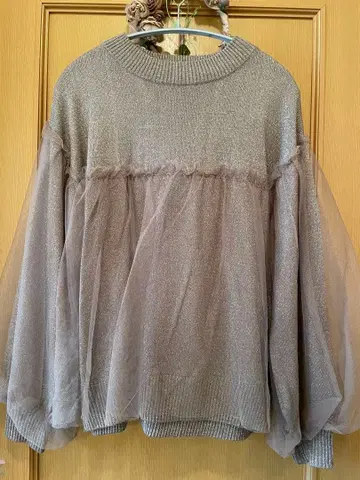 Samansa Mos2 blue 튤 도킹 라메 니트 풀오버