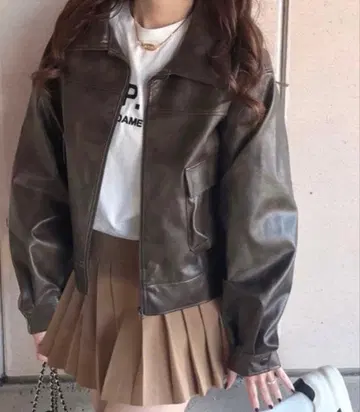 빈티지풍 빅 포켓 레더 자켓 [tu1443]