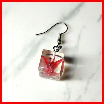 [ 종이학 귀찌 귀걸이 참 핸드메이드 액세서리 빨간색 ]