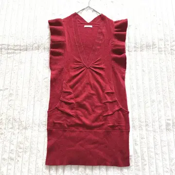 NUEVIS  슬리브리스 니트 원피스 Free 빨간색