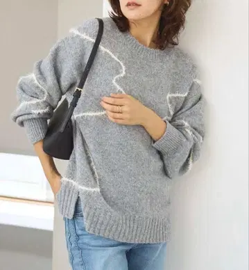 아메리칸 홀릭 뉴앙스 라인 패턴 니트 풀오버 그레이 M 사이즈