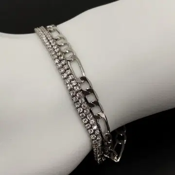 각인 실버 체인 링크 지르코니아 팔찌