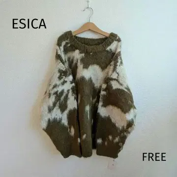 택 포함 새상품 ESICA 뉘앙스 카우 패턴 니트 풀오버