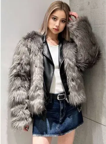 GYDA 레이어드 에코 퍼 벨트 라이더 자켓