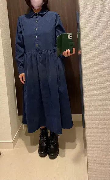 네이비 데님풍 롱 원피스