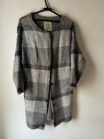 빈티지 체크 무늬 롱 코트 그레이 계열