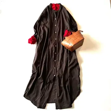 RHC MIXED BUSINESS 밴드 카라 개더 셔츠 원피스 얇은 소재