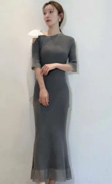 SNIDEL 숄더 리본 아지메 니트 원피스