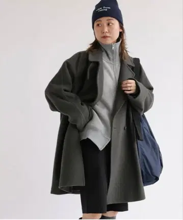 레리움 비슈 울 모사 W 브레스 하프 코트 그레이 38