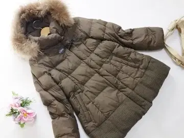 KUMIKYOKU 퍼, 후드 부착 밑단 절개 다운 코트 사이즈 2 브라운