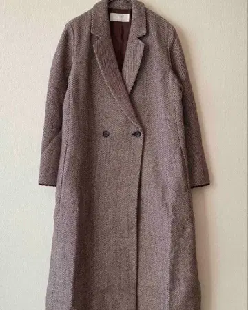 plage 헤링본 무늬 더블 브레스트 롱 코트