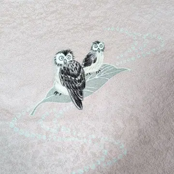 단바 크레이프 원단 순수 실크 옷감 길조 패턴 부엉이 옅은 핑크